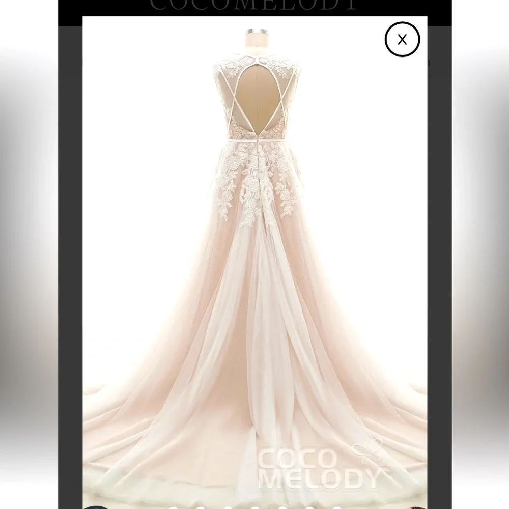 A-Line Court Train Tulle And Lace Wedding Dress, Cocomelody NWT - Picture 5 of 10